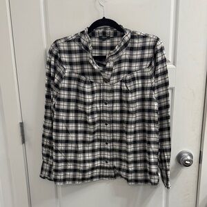 Rails Alanna Ivory Smoke Onyx Plaid Long Sleeve Pearl Snap Size Medium
